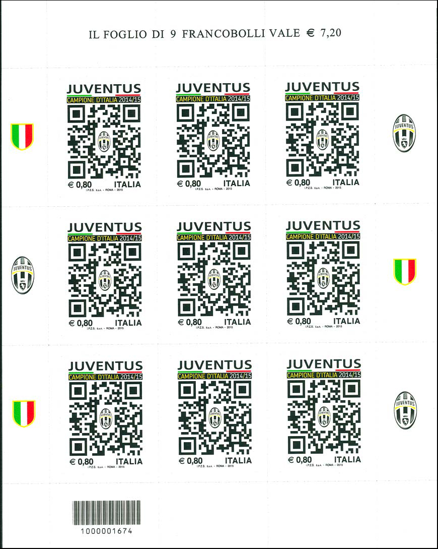 Francobollo Stemma della Juventus e QR-Code -  2015