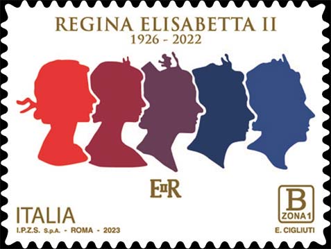 Francobollo Profili della Regina Elisabetta II in Cinque Epoche Diverse -  2023