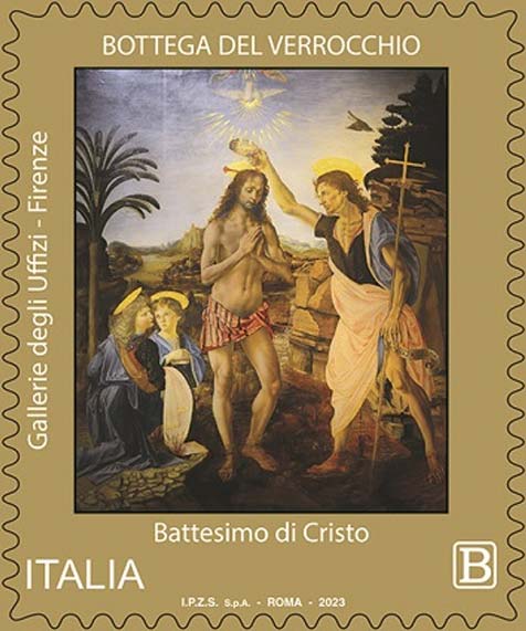Francobollo Battesimo di Cristo, Bottega del Verrocchio -  2023