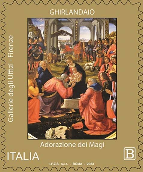 Francobollo Adorazione dei Magi, Opera del Ghirlandaio -  2023