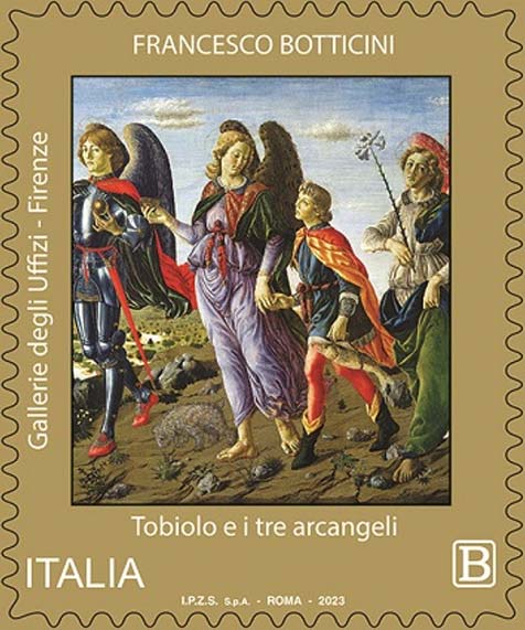 Francobollo Tobiolo e i Tre Arcangeli, Opera di Francesco Botticini -  2023