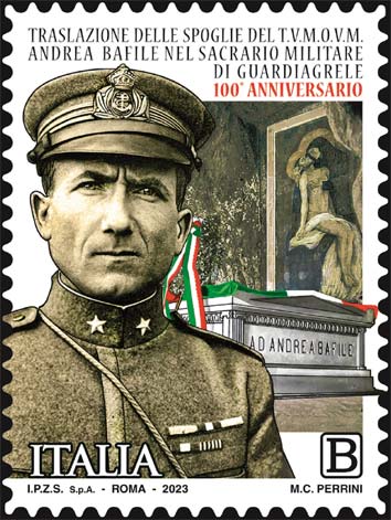 Francobollo Ritratto di Andrea Bafile e Sacrario Militare -  2023