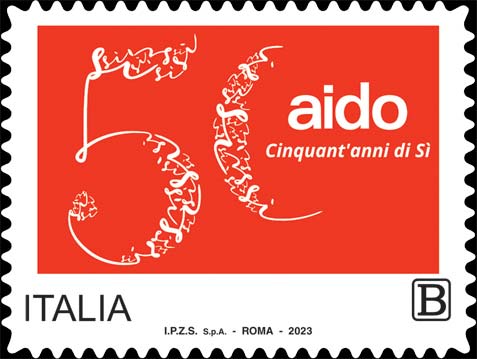 Francobollo Logo del Cinquantesimo Anniversario dell'A.I.D.O. -  2023