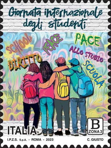 Francobollo Studenti di Spalle Abbracciati -  2023