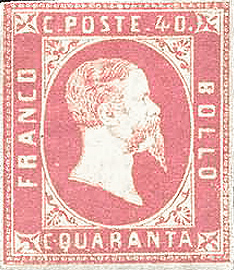 Francobollo Effigie di Vittorio Emanuele II Volta a Destra -  1851