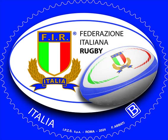 Francobollo Logo della Federazione Italiana Rugby e Pallone da Rugby -  2024