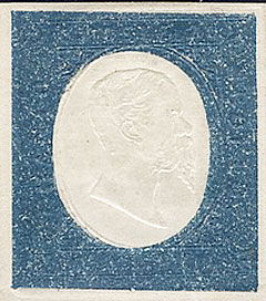 Francobollo Effigie di Vittorio Emanuele II Volta a Destra, a Secco in Ovale Bianco -  1854