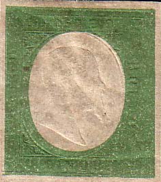 Francobollo Effigie di Vittorio Emanuele II Volta a Destra, a Secco in Ovale Bianco -  1854