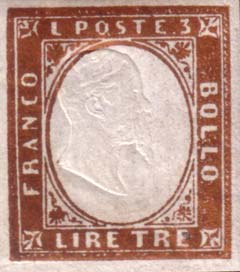 Francobollo Effigie di Vittorio Emanuele II Volta a Destra -  1855