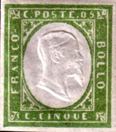 Francobollo Effigie di Vittorio Emanuele II Volta a Destra -  1855