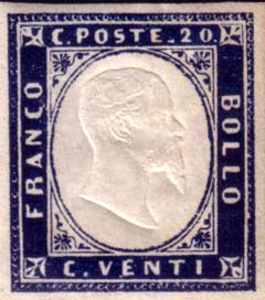 Francobollo Effigie di Vittorio Emanuele II Volta a Destra -  1855