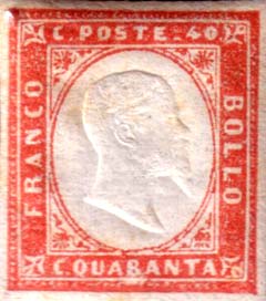 Francobollo Effigie di Vittorio Emanuele II Volta a Destra -  1855