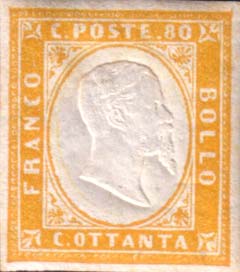 Francobollo Effigie di Vittorio Emanuele II Volta a Destra -  1855