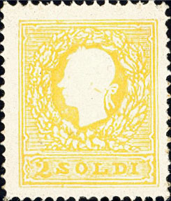 Francobollo Effigie di Francesco Giuseppe Volta a Sinistra, in Rilievo -  1858