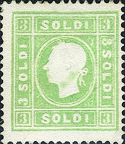 Francobollo Effigie di Francesco Giuseppe Volta a Sinistra, in Rilievo - Verde -  1858