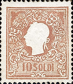 Francobollo Effigie di Francesco Giuseppe Volta a Sinistra, in Rilievo -  1858