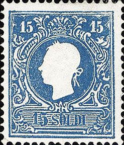 Francobollo Effigie di Francesco Giuseppe Volta a Sinistra, in Rilievo -  1858