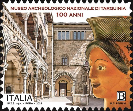 Francobollo Cortile Interno di Palazzo Vitelleschi e Testa Femminile -  2024