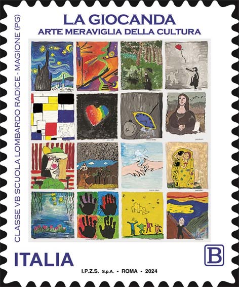 Francobollo Pannello in Cartongesso Liberamente Ispirato a Sedici Famose Opere Pittoriche -  2024