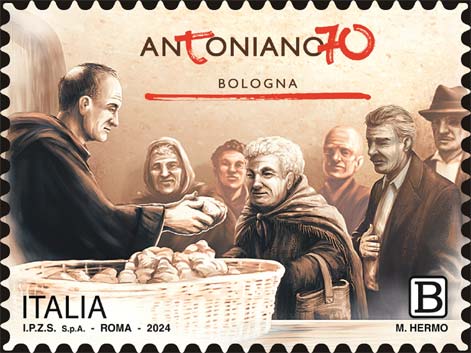 Francobollo Francescano che Distribuisce Pane ai Bisognosi -  2024
