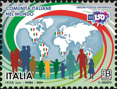 Francobollo Mappa del Mondo e Sagome di Persone -  2024