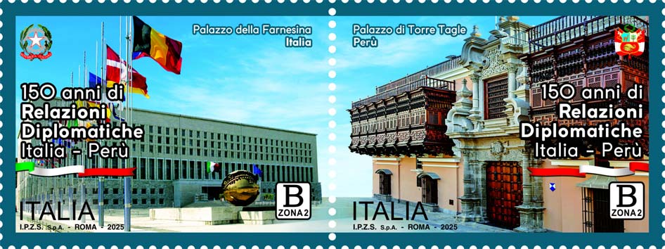 Francobollo Palazzo della Farnesina e Palazzo di Torre Tagle -  2025