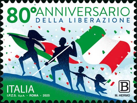 Francobollo Sagome di Persone e Bandiere Italiane -  2025