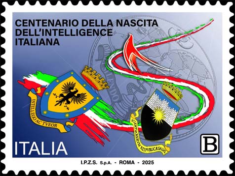 Francobollo Logo Storico del Sismi e Loghi dei Tre Organismi del Comparto Intelligence Italiano -  2025