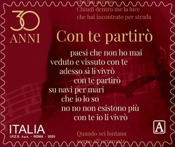 Francobollo Brano dalla Canzone "Con Te Partirò" -  2025