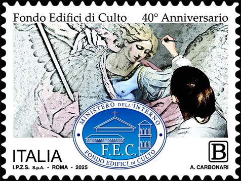 Francobollo Restauratrice Intenta ad Intervenire sul Dipinto "San Michele Arcangelo" di Guido Reni -  2025