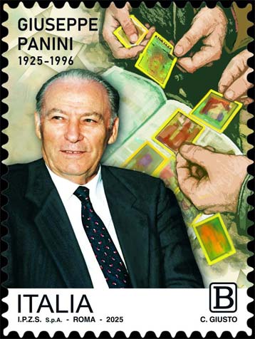 Francobollo Ritratto di Giuseppe Panini e Scambio di Figurine -  2025