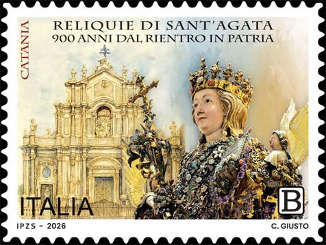Francobollo Busto Reliquiario di Sant'Agata e Facciata della Basilica Cattedrale di Catania -  2026