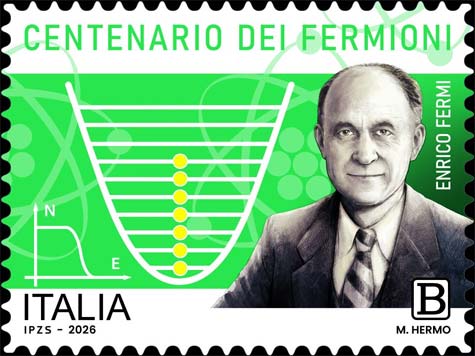 Francobollo Ritratto di Enrico Fermi e Formule che Richiamano la Statistica di Fermi – Dirac -  2026