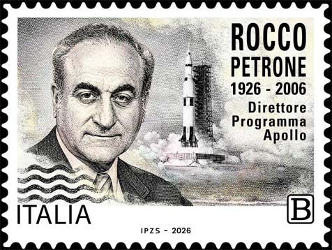 Francobollo Ritratto di Rocco Petrone e Razzo Apollo -  2026