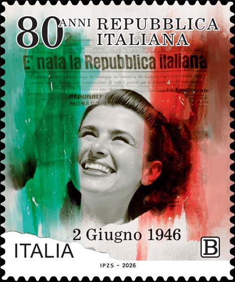 Francobollo Volto di Donna, Tricolore e Giornale -  2026