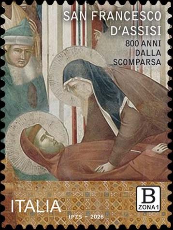 Francobollo Il Commiato di Santa Chiara dalle Spoglie di San Francesco, Opera di Giotto -  2026