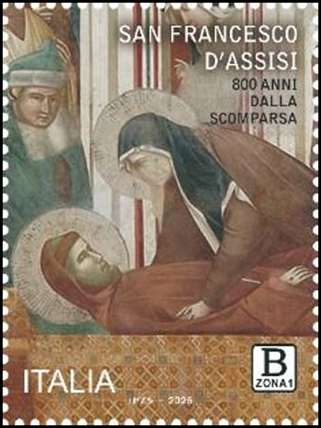 Francobollo Il Commiato di Santa Chiara dalle Spoglie di San Francesco, Opera di Giotto - Carta Fluorescente -  2026