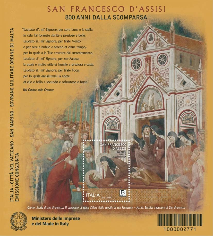 Francobollo Il Commiato di Santa Chiara dalle Spoglie di San Francesco, Opera di Giotto (Blocco Foglietto) -  2026